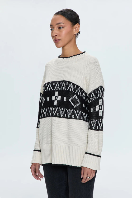 Lenni Relaxed Crew Neck Sweater Oatmeal Fairisle