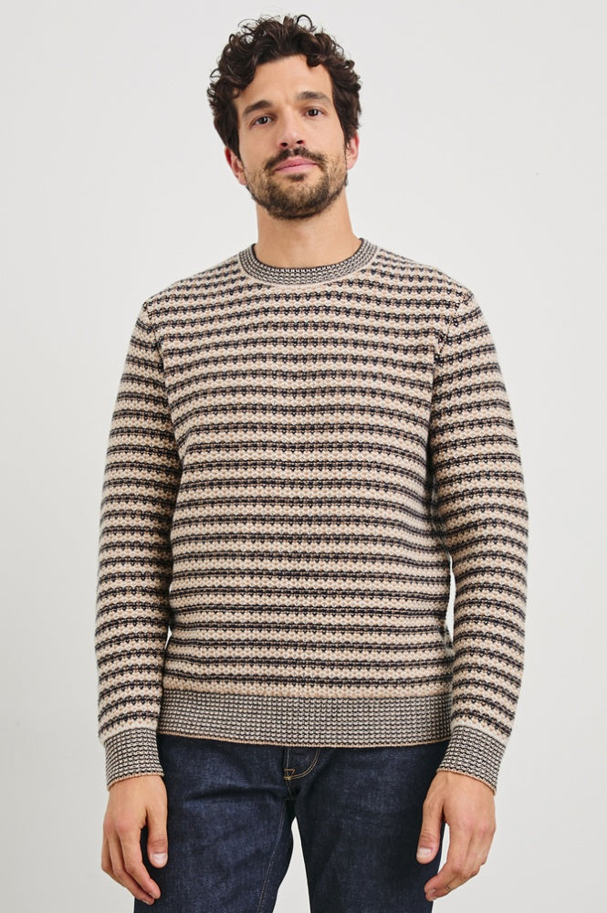 Carrick Sweater Navy Oat Stripe