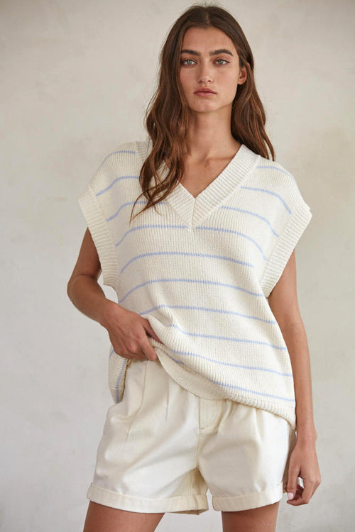 Parker Vest Top Ivory Blue