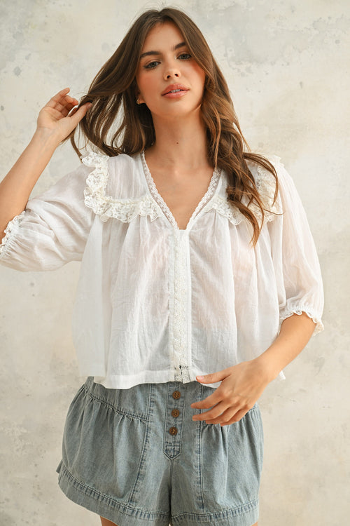 Penny Lace Detailed Blouse White