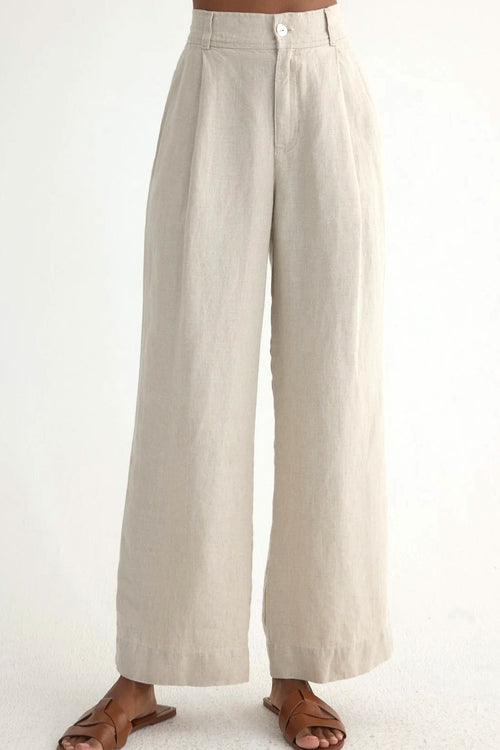 Pleated Wide Leg Ankle Pant Linen Sand