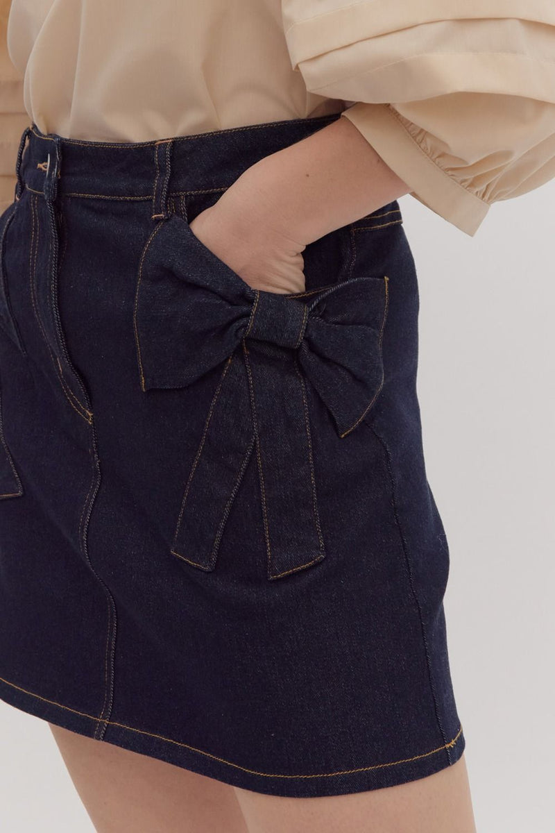 Livia Bow Pocket Denim Mini Skirt