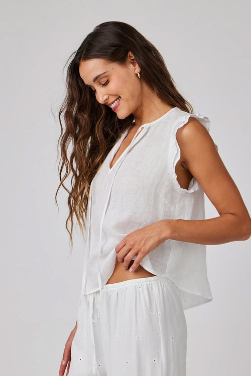 Ruffle Sleeve Tie Neck Top White