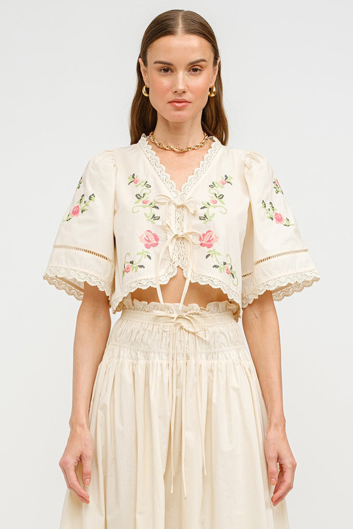 Sivan Floral Embroidered Blouse Cream