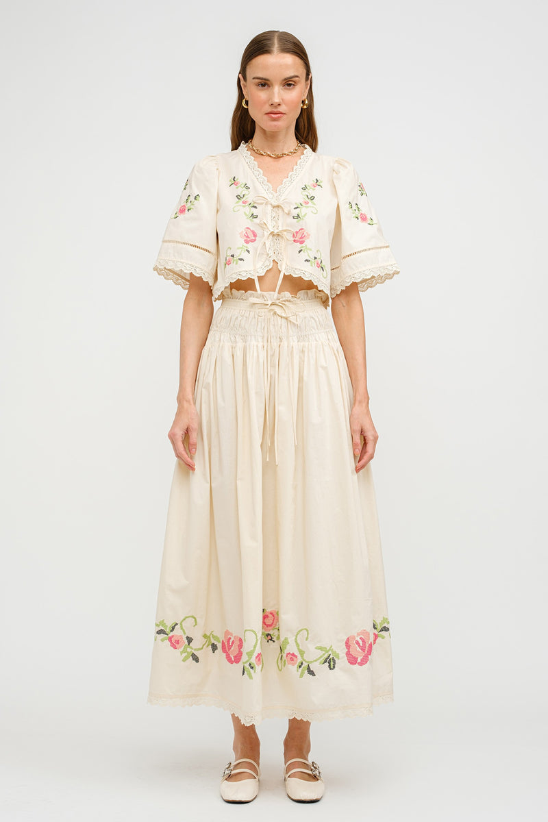 Sivan Floral Embroidered Blouse Cream