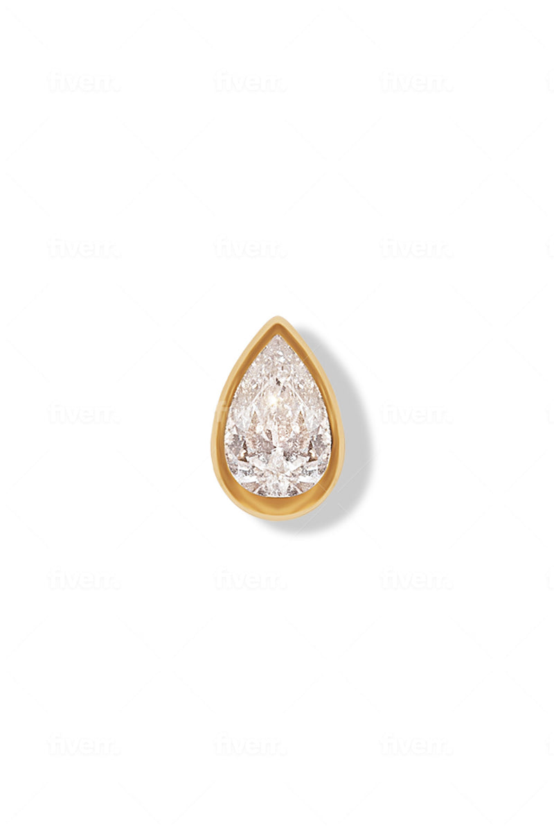 14K BG Pear Stone Stud