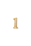 A small 14K yellow gold stud earring in the shape of the letter "l", encrusted with diamonds.