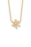 A 14k gold necklace featuring a daisy-shaped pendant encrusted with diamonds.